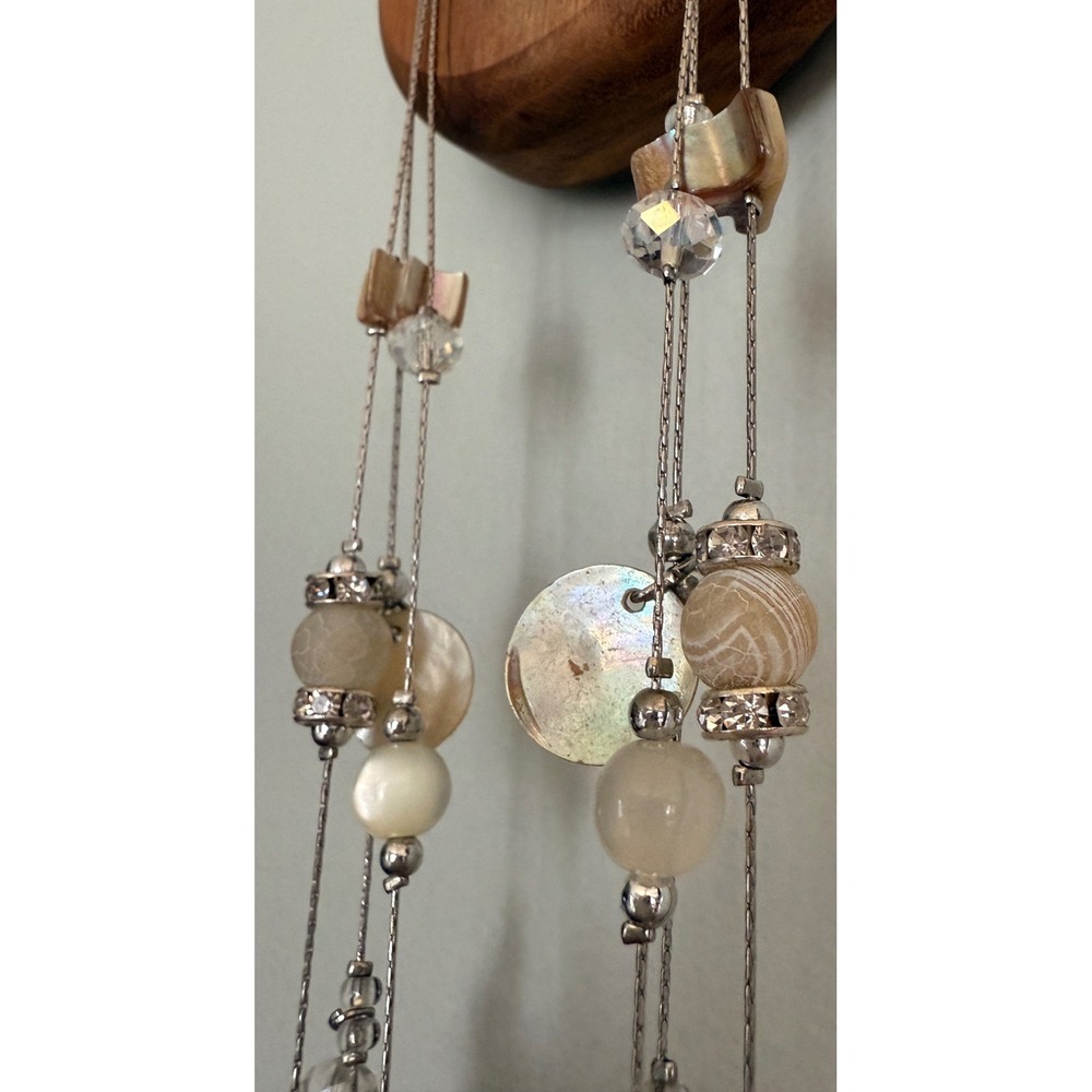 Boho Layered Multi Strand Mother of Pearl Shell Crystal Beach Chic Necklace